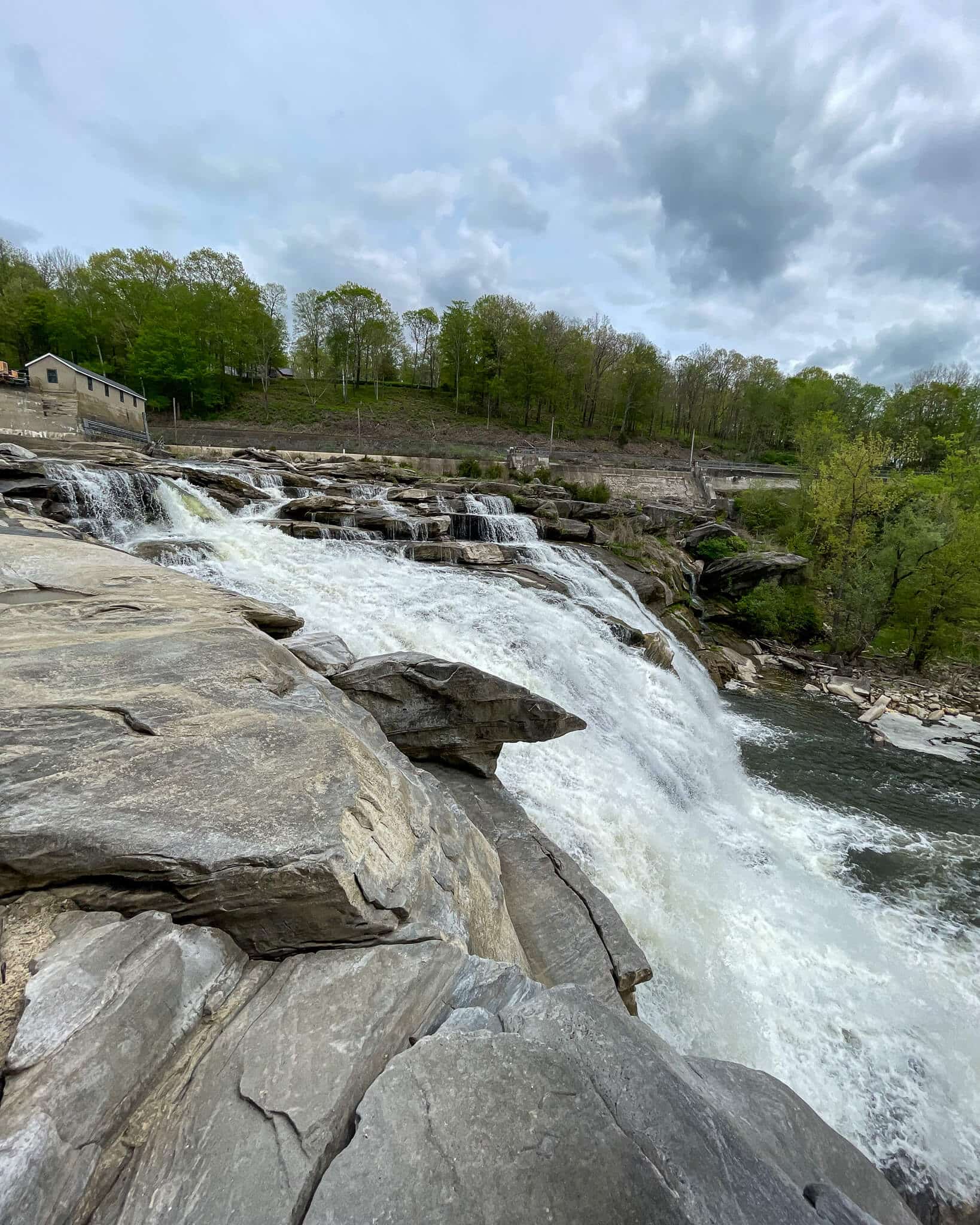 large waterfall in connecticut in summer