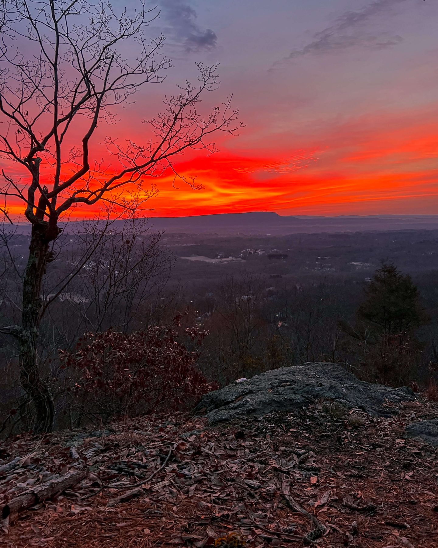 red sky sunrise on hike in connecticut
