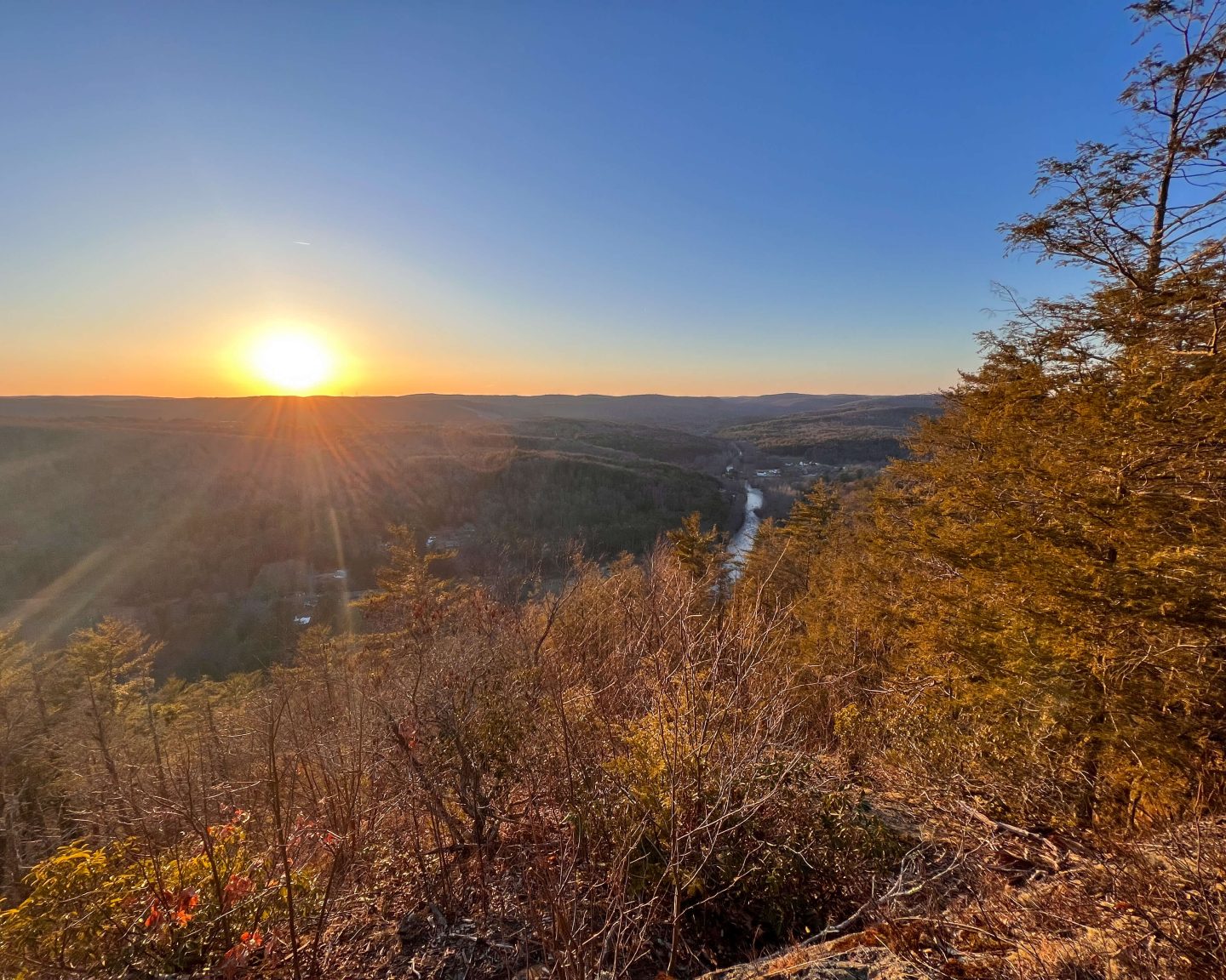 sunset view with river below