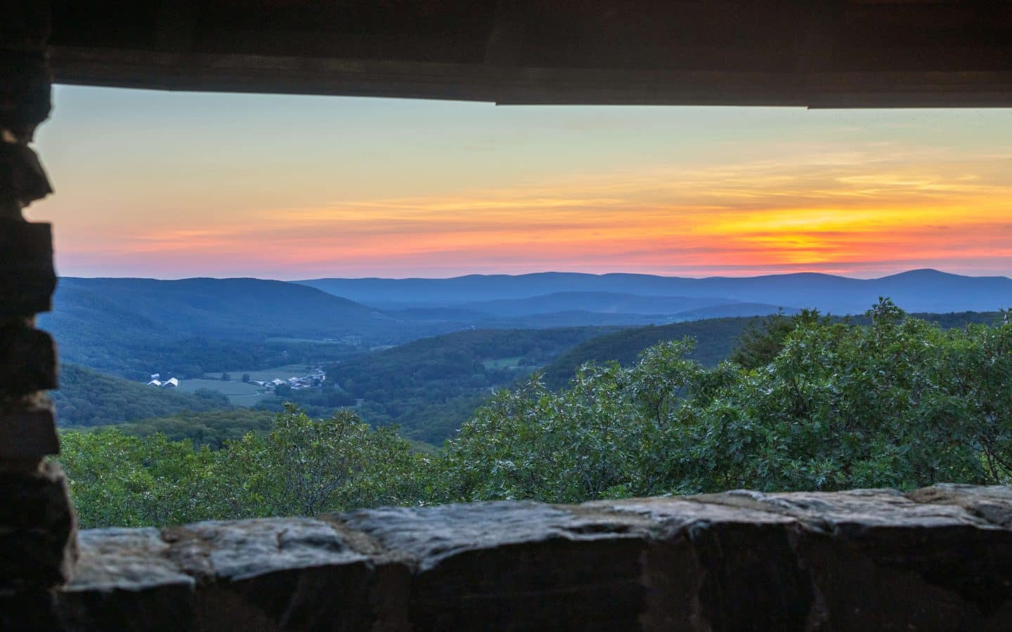 sunset colors and mouontain view from haystack tower connecticut