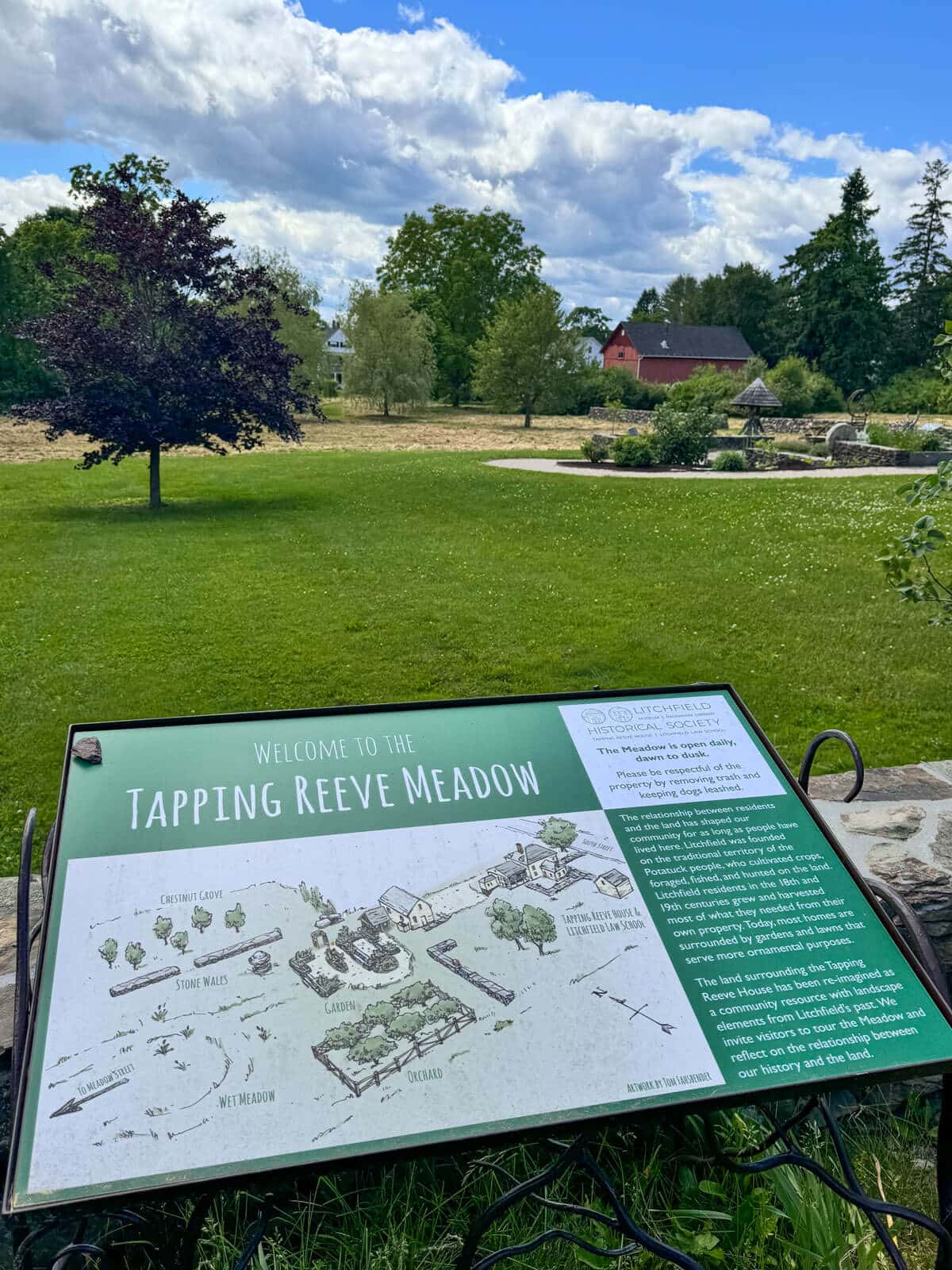 large green meadow with a map of tapping reeve in litchfield connecticut.