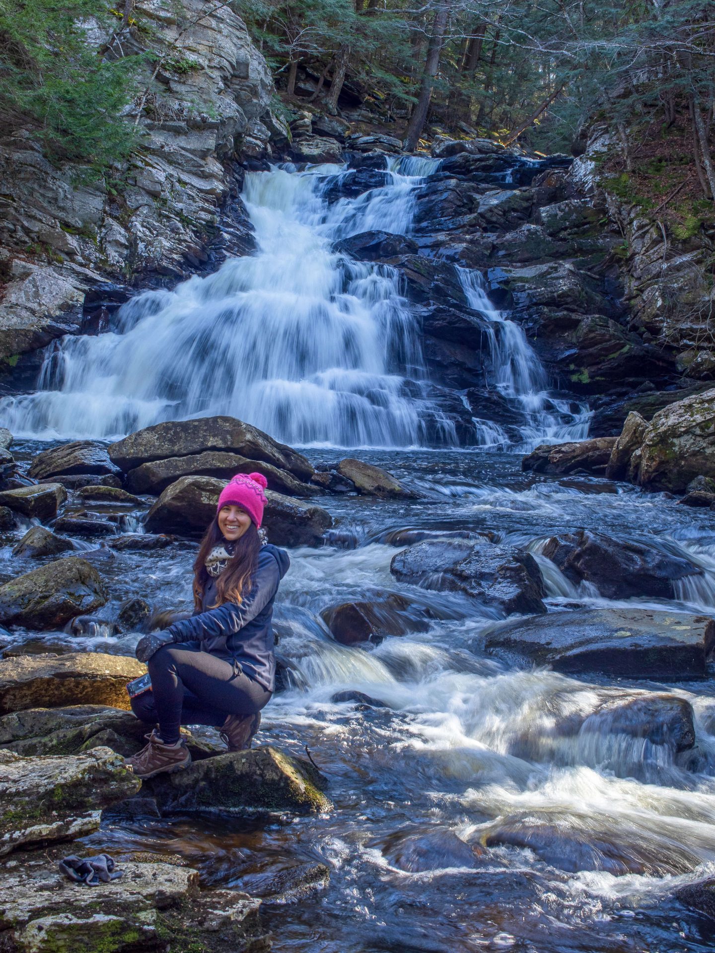 wahconah falls in winter in berkshires