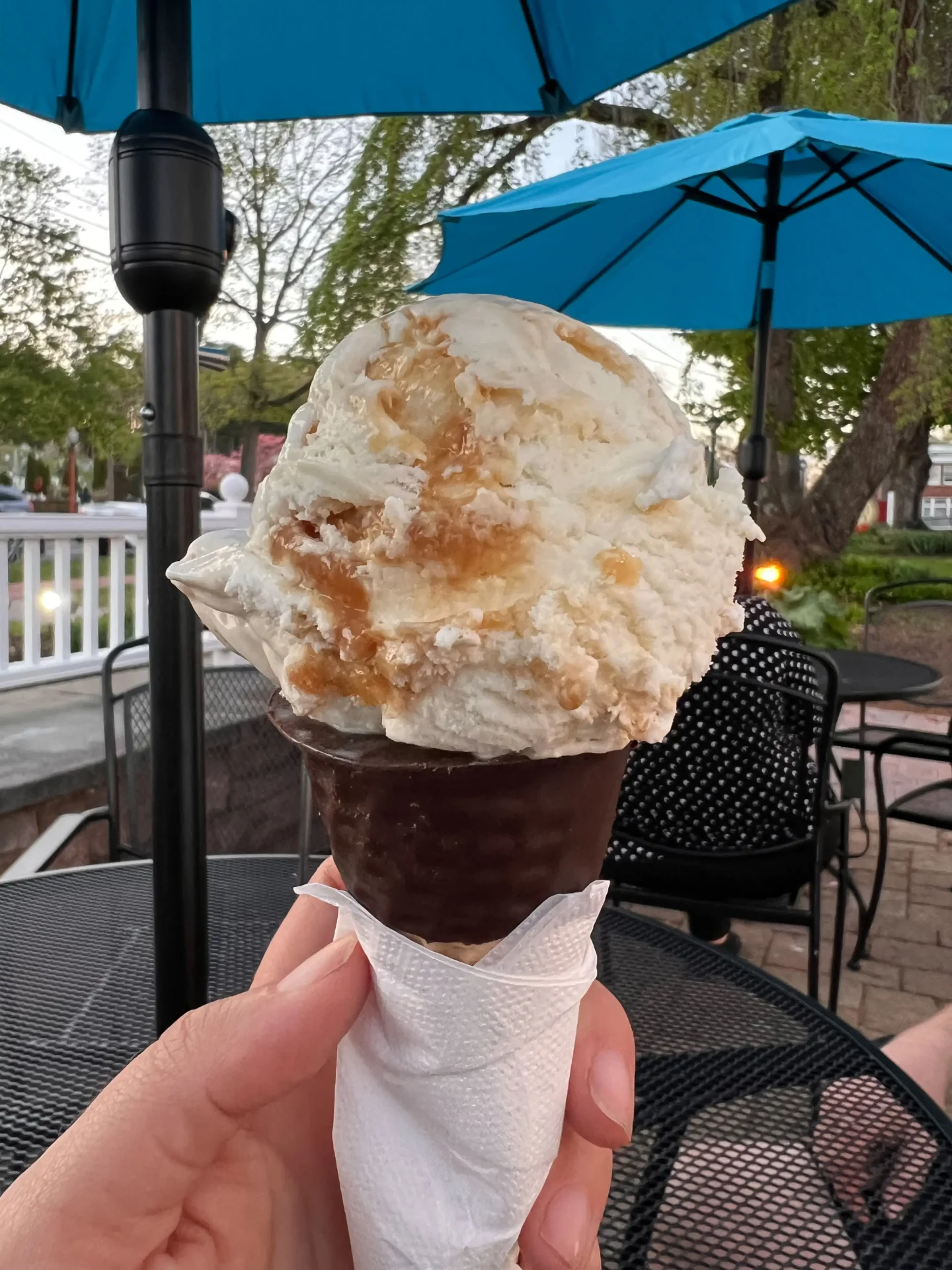 salted caramel ice cream in cone at grassroots in simsbury ct