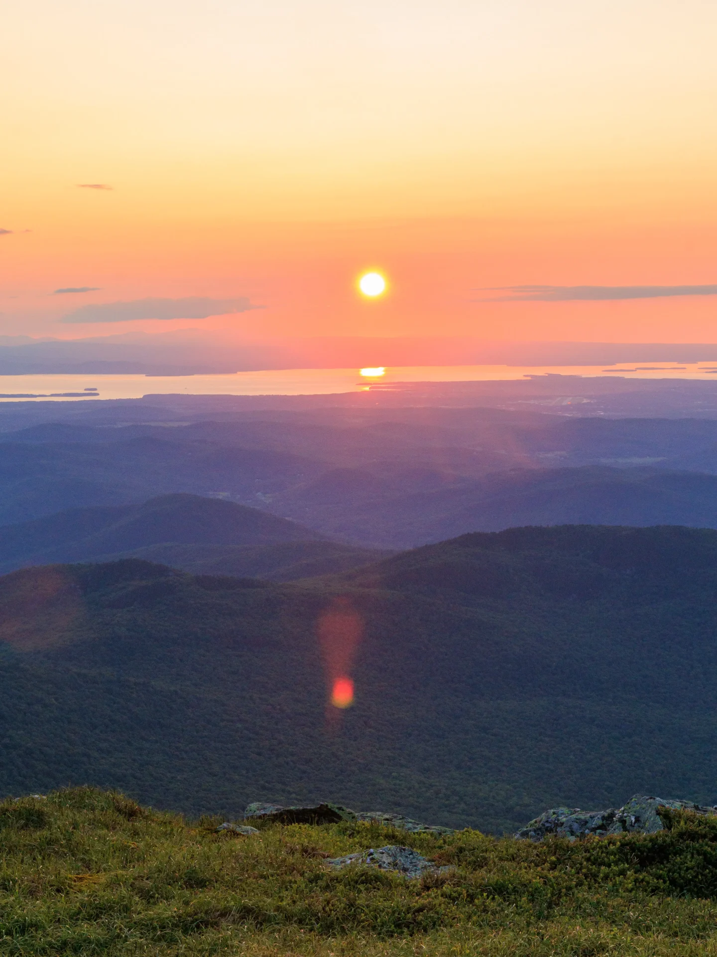 sunset view top of camels hump in vermont