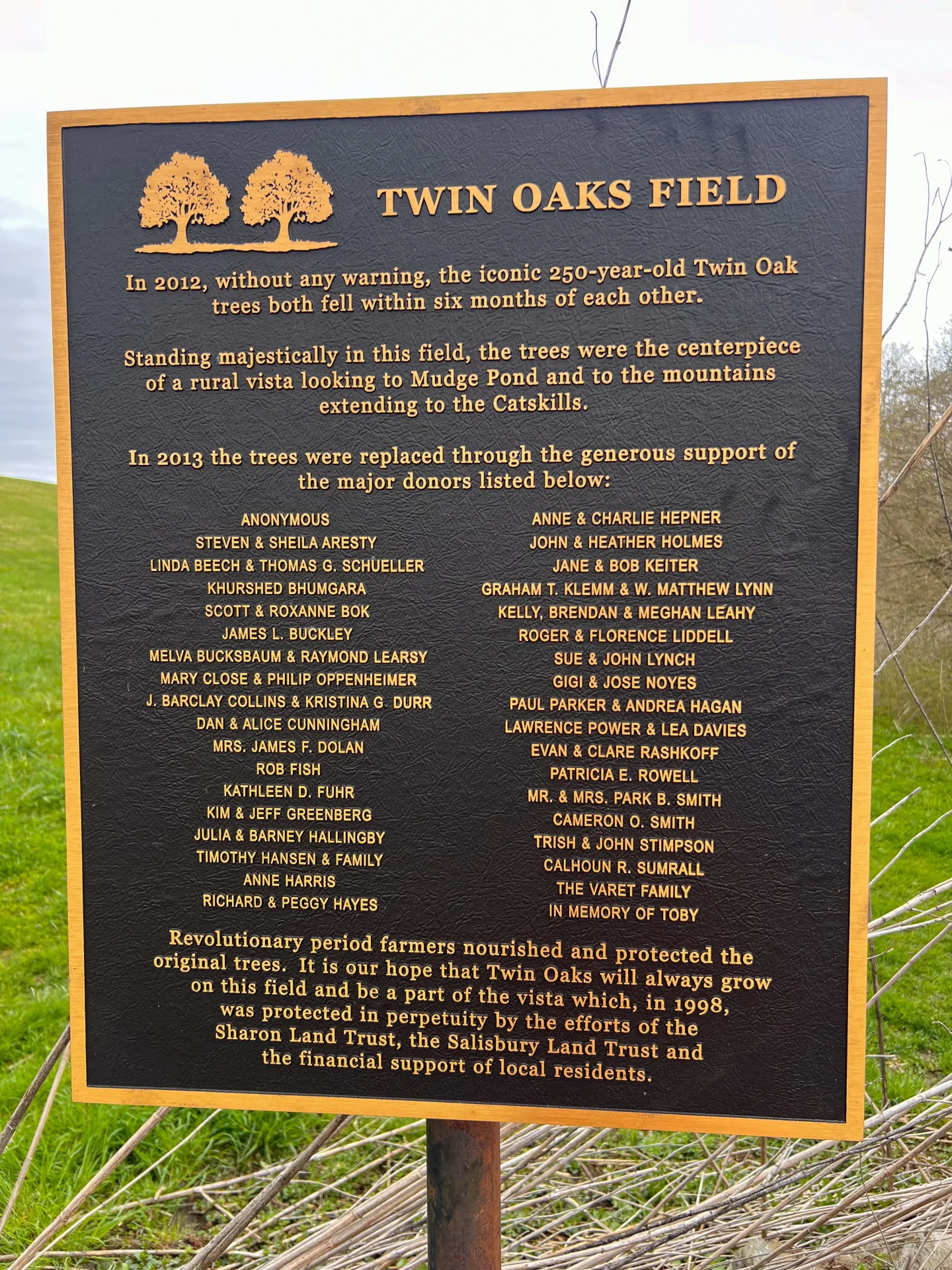 sign at twin oaks land trust sharon connecticut in spring