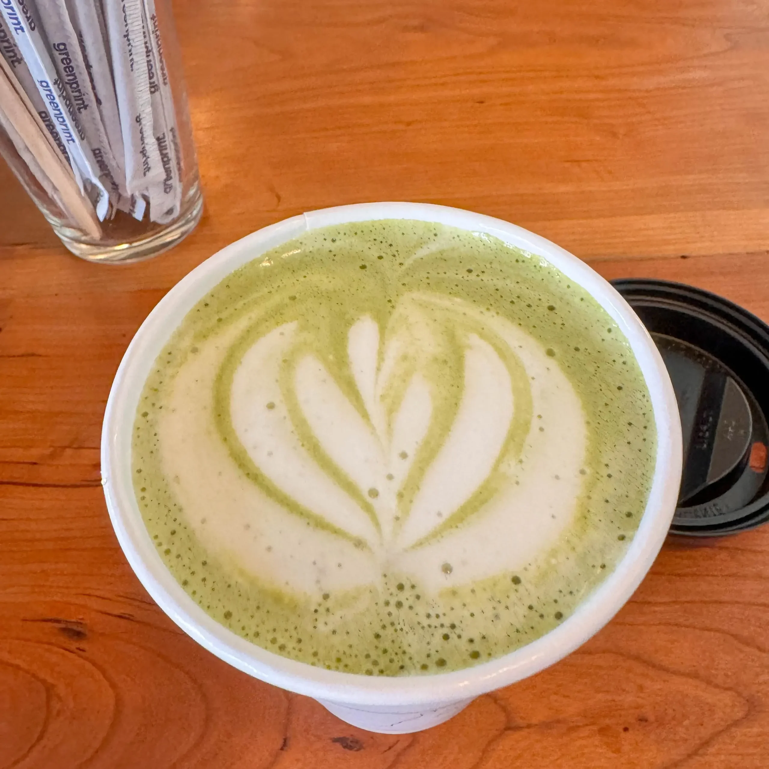 matcha latte from capisce coffee shop in lake placid