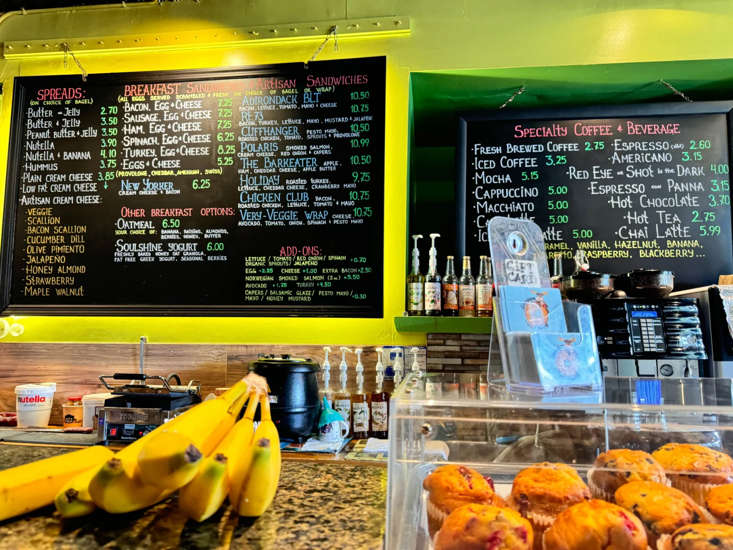 menu board at soulshine bagel shop in lake placid ny