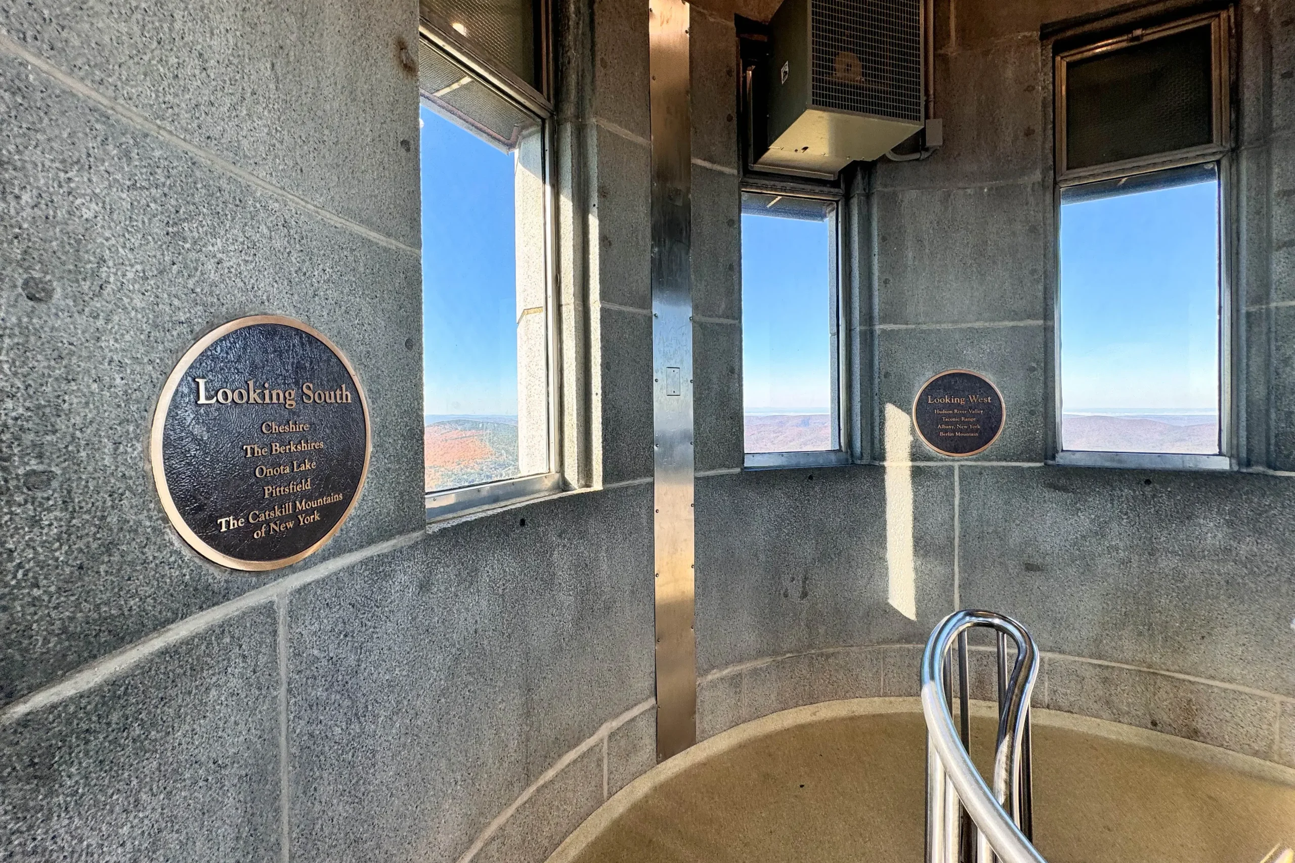 view from veterans memorial tower at top of mount greylock