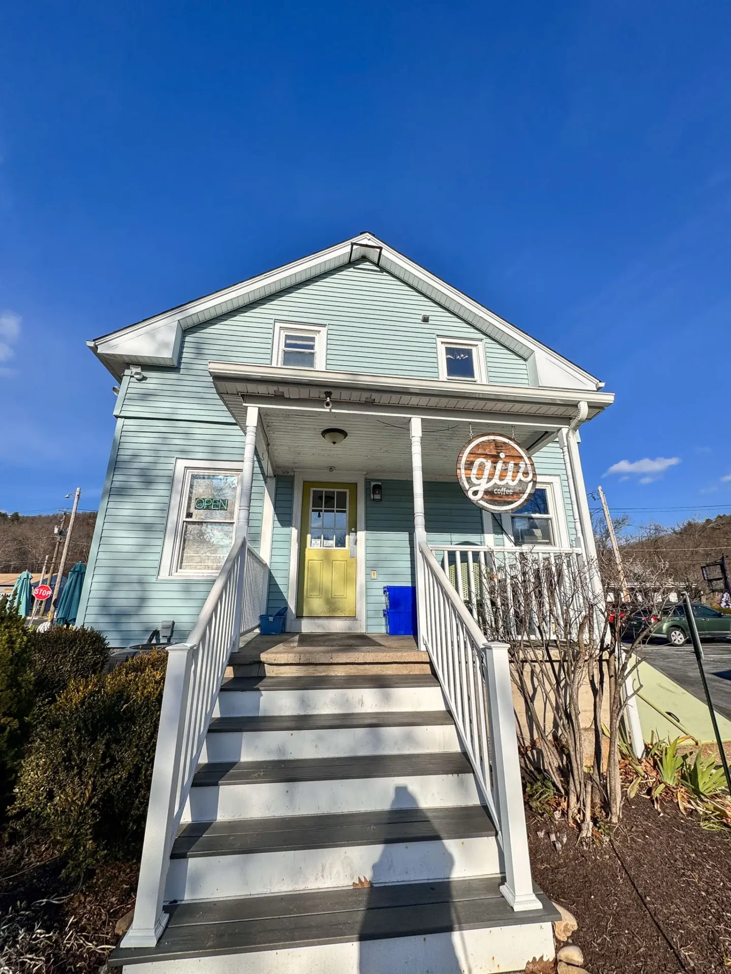 light blue house where giv coffee in canton is