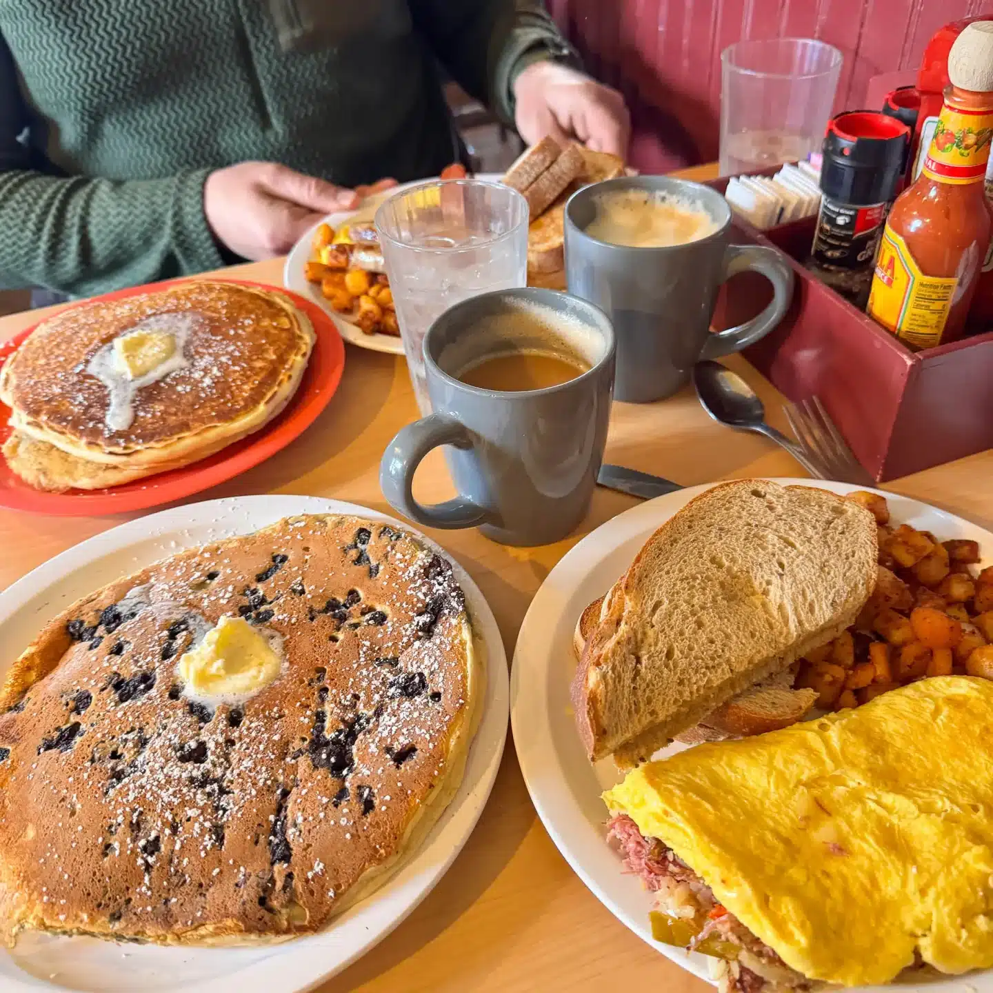 blueberry pancake and omellete at up for breakfast in manchester vermont