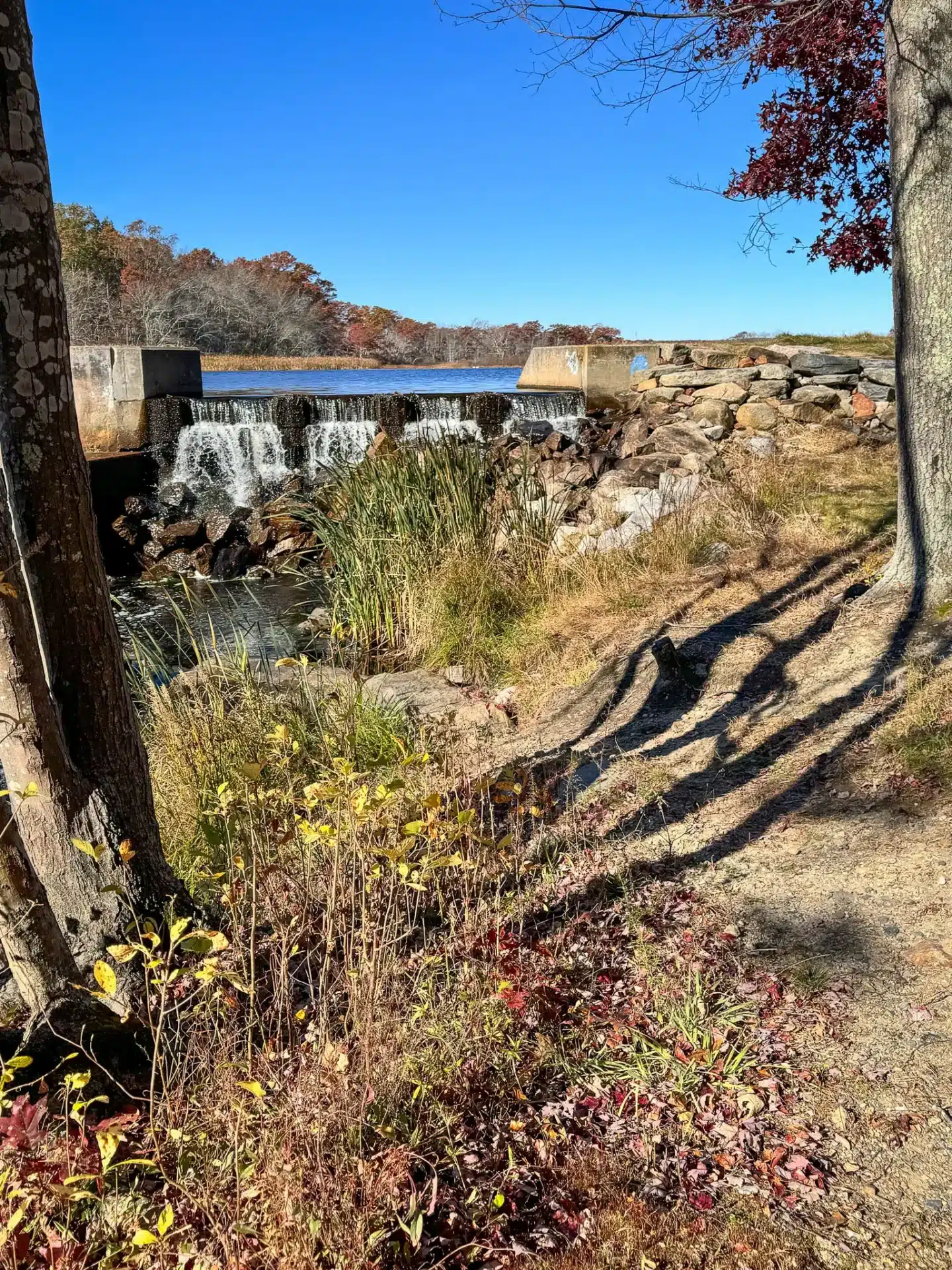 small waterfall at belleville pond in north kingston rhode island