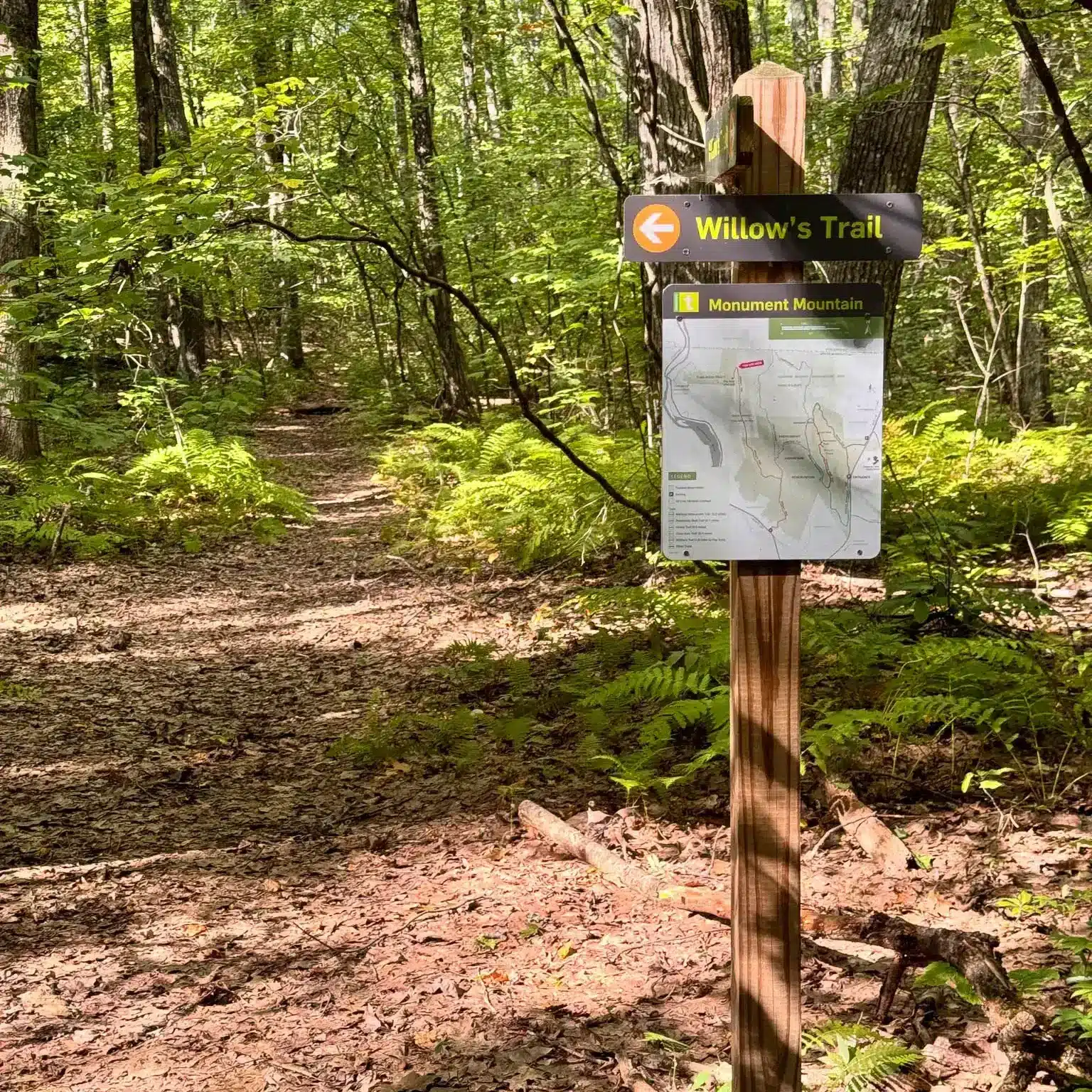 willow's trail sign on trustees property monument mountain