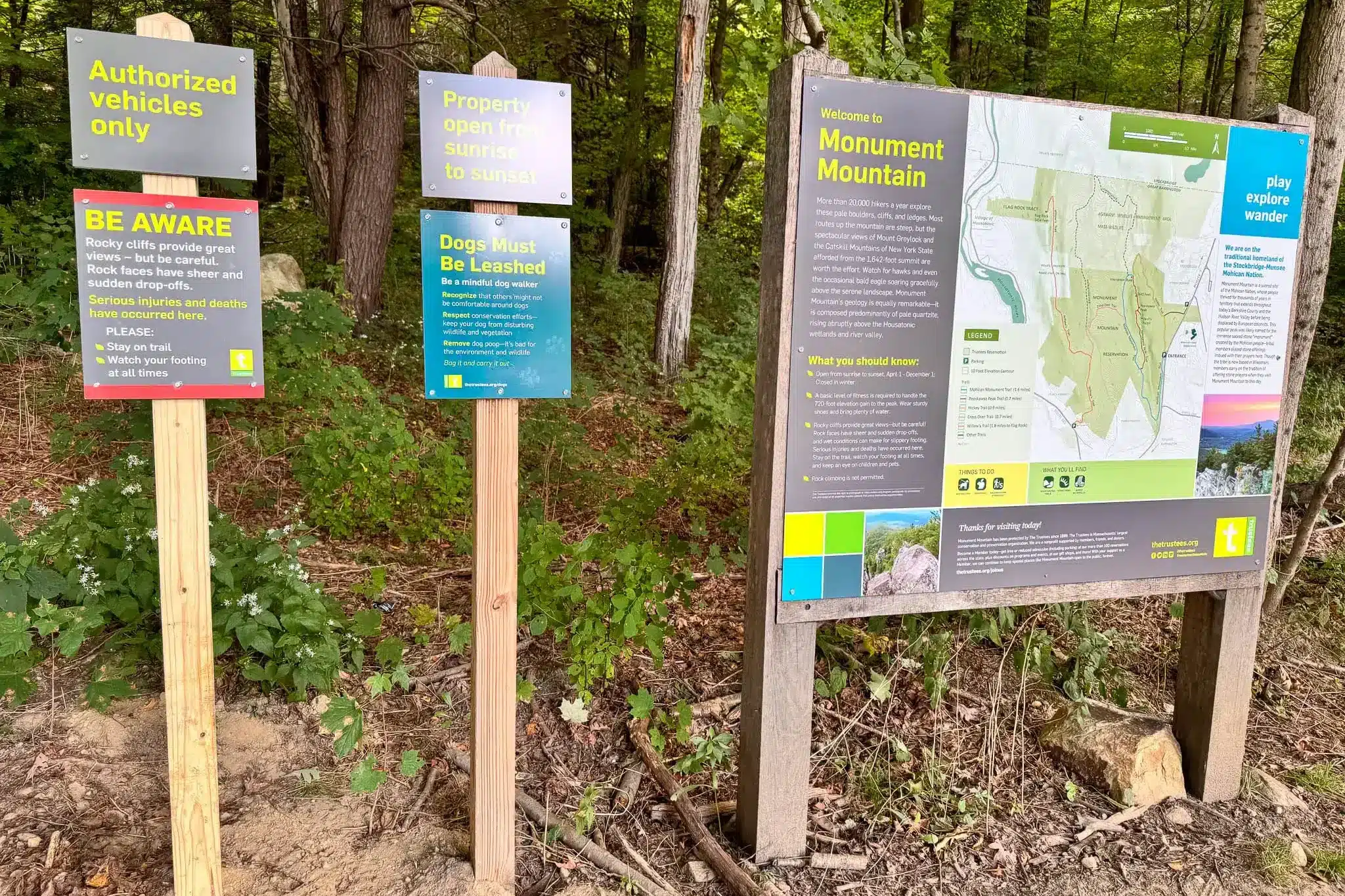 trail signs at flag rock in great barrington