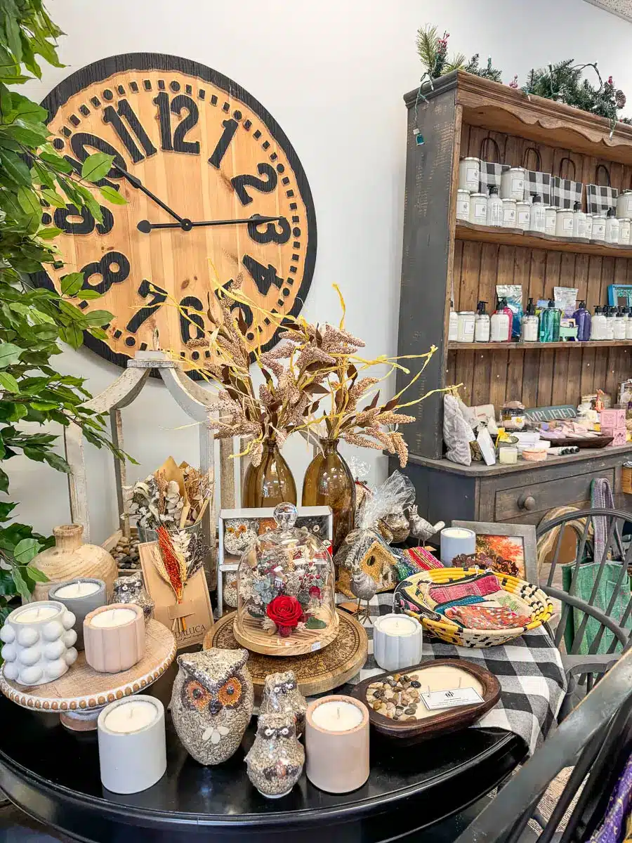 variety of home items like candles and a clock inside home store in cornwall ct