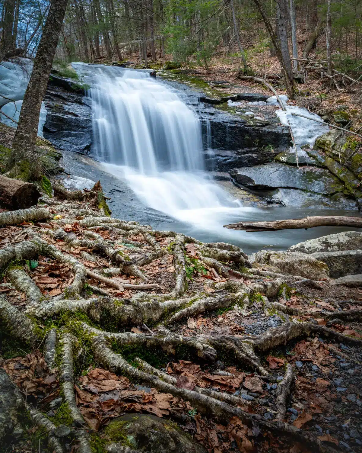 professional long exposure photo of chapel falls in western massachusetts.