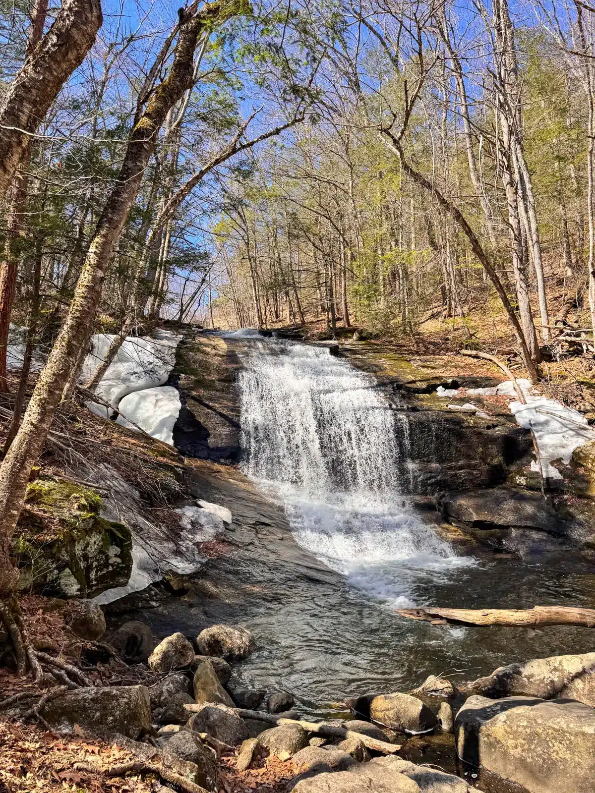 large waterfall at chapel falls waterfall in massachusetts.