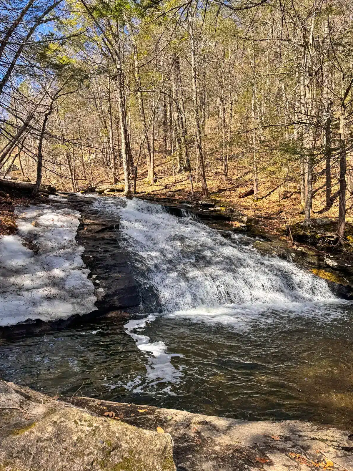 small cascade waterfall and chapel falls in massachusetts.