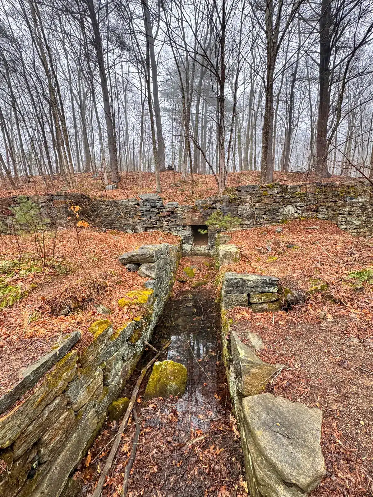 old mill town ruins with stone walls in gay city state park.
