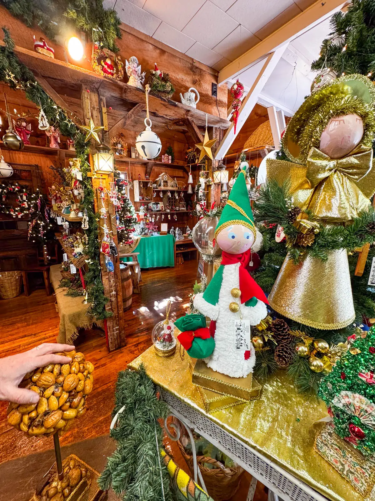 Christmas decor and decorations inside Lew Garland's christmas shop in downtown Monson, Massachusetts.