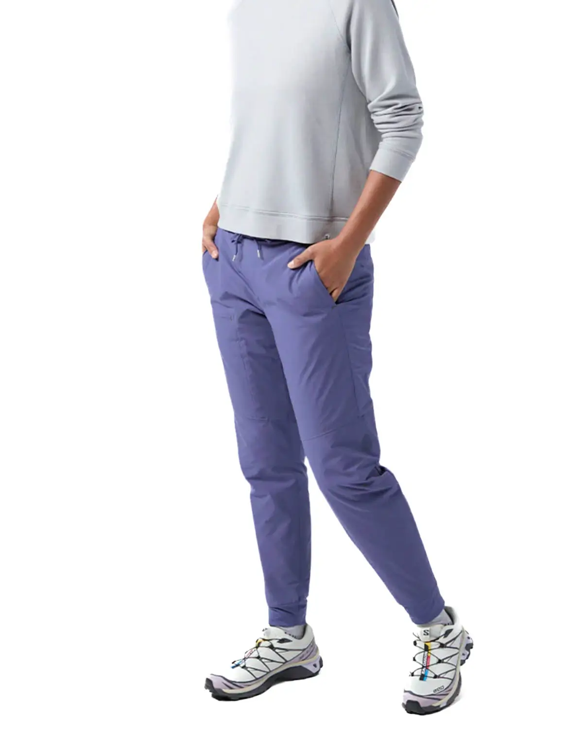 winter hiking jogger pants in a light purple by Stio.