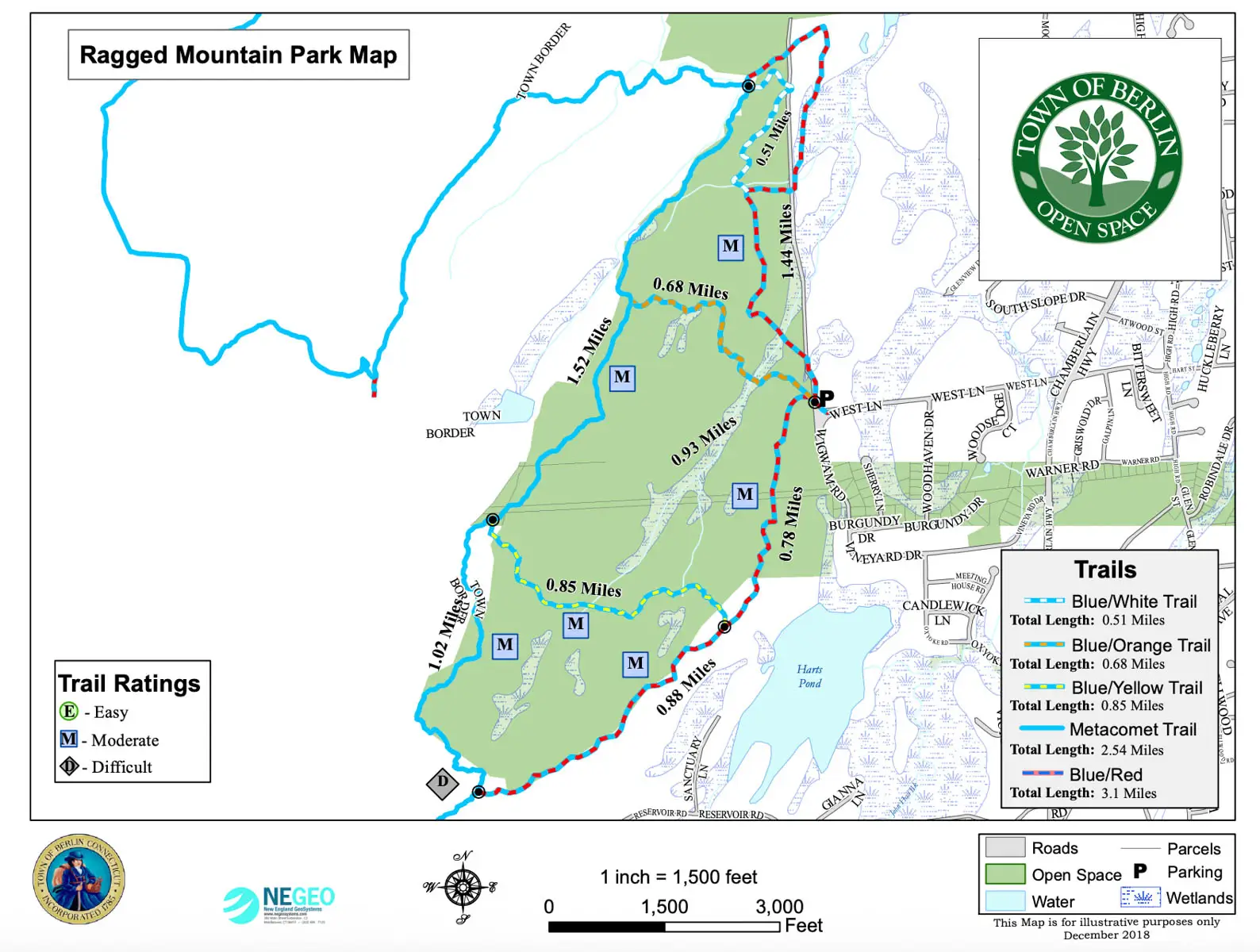 map of ragged mountain memorial trails in berlin connecticut.