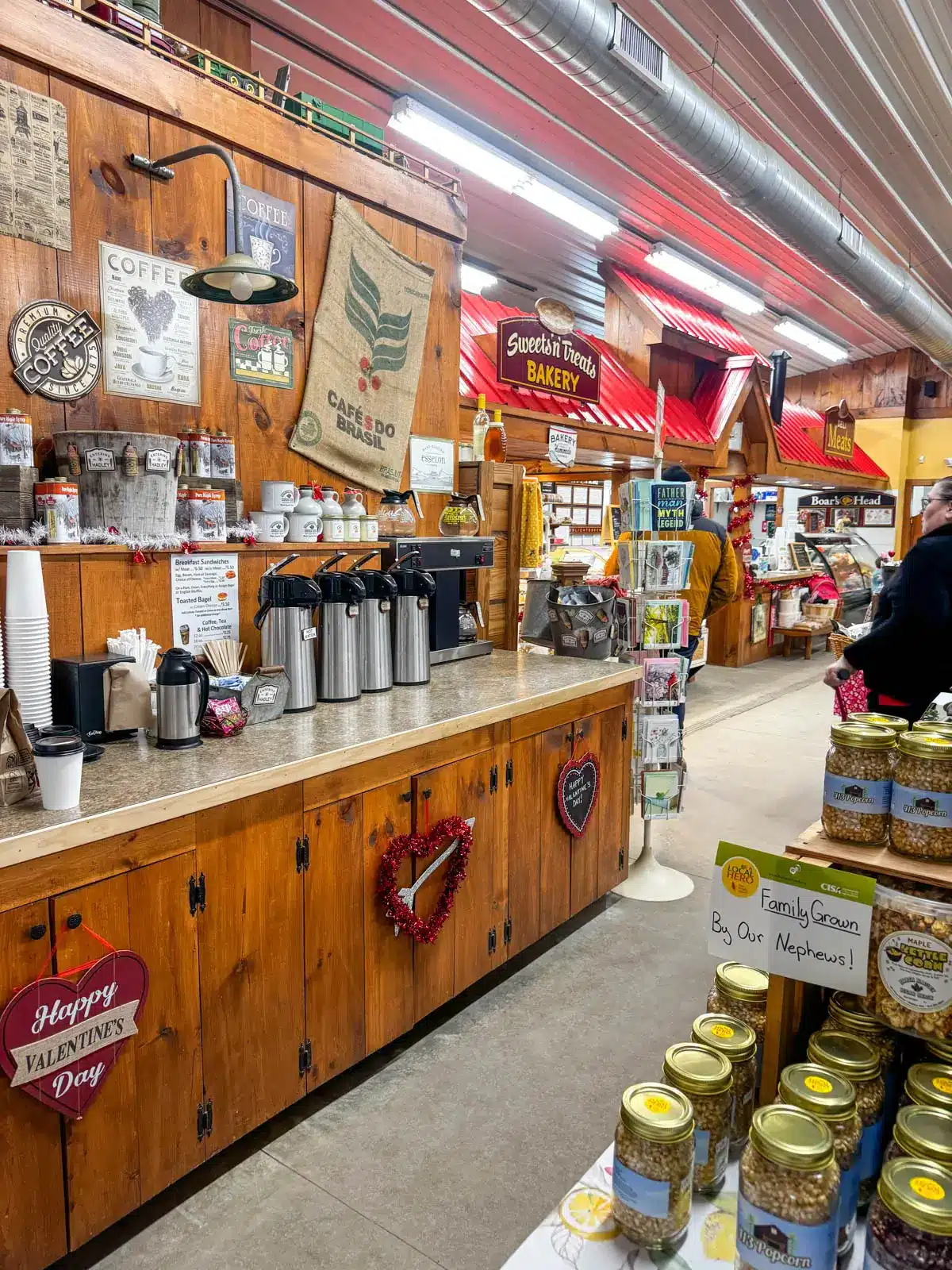 inside north hadley sugar shack with coffee bar.