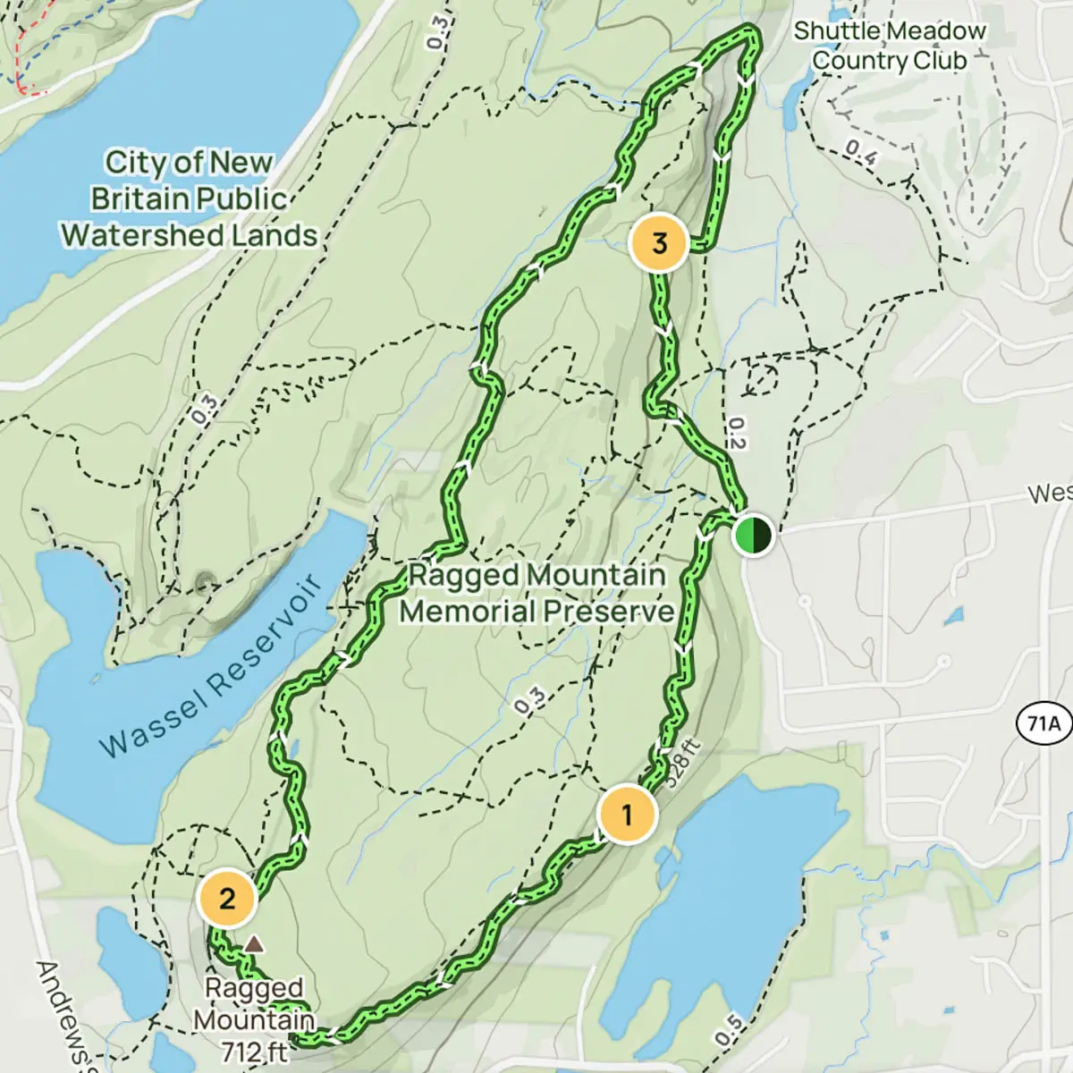 map of ragged mountain memorial trails in berlin connecticut.